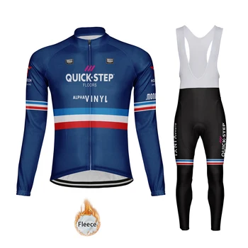 Francúzsko Tour Quick Step Cyklistika Dres 2023 TDF Soudal Zimné Thermal Fleece Sady Mužov Dlhý Rukáv Cyklistické Oblečenie nohavice s Náprsenkou Bike MTB