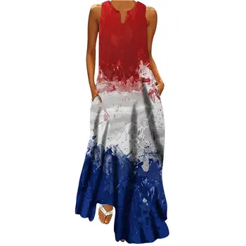 Americká Vlajka Šaty Ženy Fashion Party Večerné Šaty Maxi Dlhé Šaty Bez Rukávov Šaty Vlajku Usa Vestido Vintage Sundress Pláže