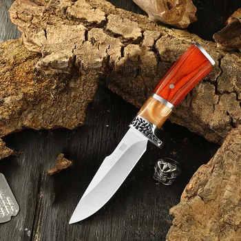 Outdoor camping nôž, prenosné mäso fréza, drevená rukoväť, čepeľ materiál 4cr13Mov