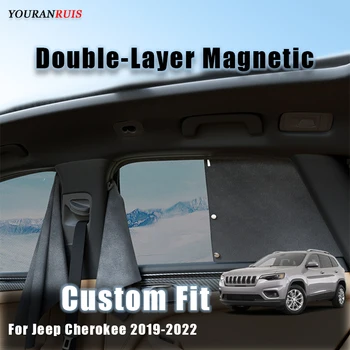Vlastné Black Double-Layer Magnetické Anti-UV Tieňovanie A Tepelné Izolácie Auto Slnečník Opony Pre Jeep Cherokee 2019-2022