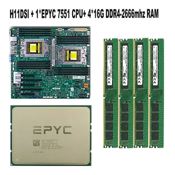 Pre Supermicro H11DSI REV2.0 Doske Pätice SP3 CHLADENIE +1* EPYC 7551 32C/64T CPU Procesor +4* 16GB = 64 GB RAM DDR4 2666mhz