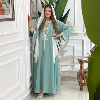 Moslimské Stredného východu Arabských Módne Nádherné Kvetinové Výšivky, Výšivky Župan Jalabiya oblečenie pre moslimské ženy dubaj abaya
