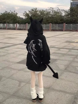Gotický Harajuku Zips Hoodies Ženy Mall Goth Topy Japonský Streetwear Kawaii Mikina S Kapucňou Na Jeseň Pulóvre