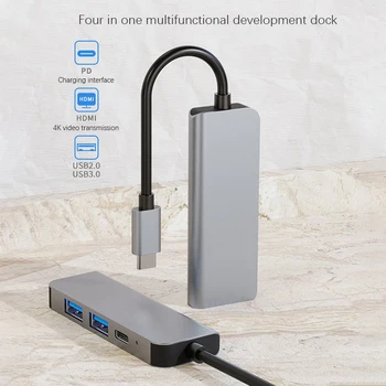 BAAY 4 V 1 USB Typu C Hub Adaptér S 4K 30Hz -Kompatibilné Viacportová Čítačka Kariet USB3.0 Tf Pd Video Multi Adaptér Porty