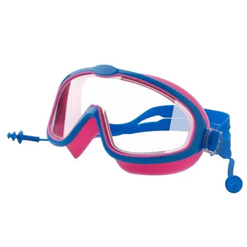 Vonkajšie plavecké Okuliare Earplug 2 V 1 Sada pre Deti Anti-Fog UV Ochrany Plávanie Okuliare s zátkové chrániče sluchu pre 4-15 Rokov Deti