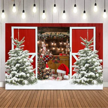 Vianočné Skladu Kulisu pre Fotografovanie v Zime Sneh Borovice, Photo Booth Pozadí Studio Photocall Hračka Medveď Dekor Rekvizity